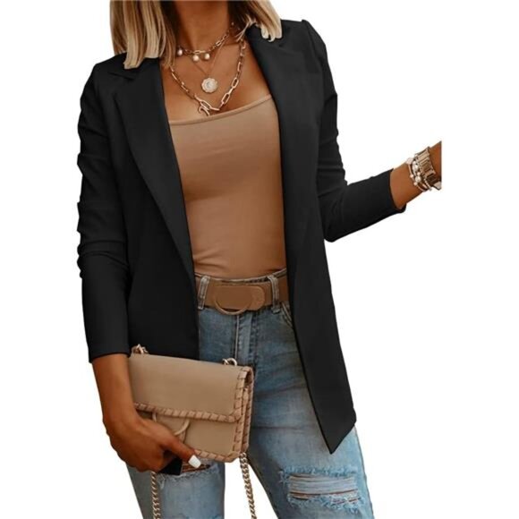 Women's Casual Long Sleeve Knit Blazer: Solid Color Open Front Office Jacket - Picture 2 of 7